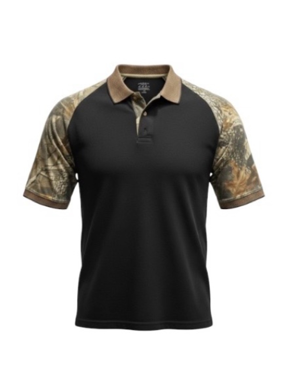 Cabela's EUC Black Polo with Tan Camouflage Sleeves